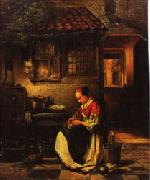 Woman Plucking a Chicken in a Courtyard Henri Leys